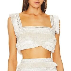 PatBO Silver Fringe Square Neck